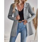 Cable Textured Zip Up Casual Hooded Coat