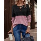 Colorblock Criss Cross Front Drop Shoulder Top
