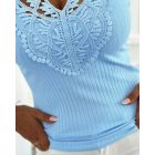 U-Neck Button Decor Sleeveless Tank Casual Slim Fit Knit Top