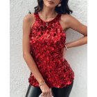 Round Neck Sequin Sleeveless Tank Top Casual Slim Fit Party Clubwear