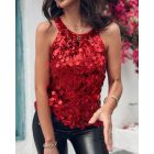 Round Neck Sequin Sleeveless Tank Top Casual Slim Fit Party Clubwear
