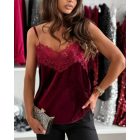 Velvet Contrast Lace V Neck Spaghetti Strap Tank Casual Loose Fit Top