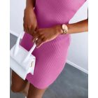 U-Neck Chain Strap Bodycon Dress Casual Slim Fit Knit Mini Dress