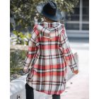 Plaid Pattern Shacket Zipper Design Oversized Longline Casual Hooded Coats with Pockets