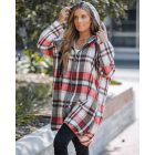 Plaid Pattern Shacket Zipper Design Oversized Longline Casual Hooded Coats with Pockets