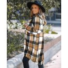 Plaid Pattern Shacket Full Zip Up Pocket Design Oversized Longline Casual Hooded Coats
