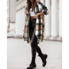 Plaid Pattern Shacket Full Zip Up Pocket Design Oversized Longline Casual Hooded Coats