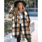 Plaid Pattern Shacket Full Zip Up Pocket Design Oversized Longline Casual Hooded Coats