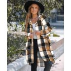 Plaid Pattern Shacket Full Zip Up Pocket Design Oversized Longline Casual Hooded Coats
