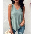 V-Neck Sleeveless Thick Strap Hollow-out Knit Tank Casual Top