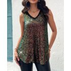 V-Neck Allover Sequin Thick Strap Sleeveless Tank Casual Top