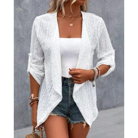 Eyelet Embroidery Roll Up Sleeve Open Front Blazer Coat