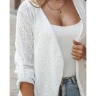 Eyelet Embroidery Roll Up Sleeve Open Front Blazer Coat