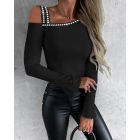 Rhinestone Decor Bell Sleeve Top