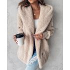 Buttoned Pocket Design Hooded Teddy Coat