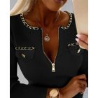 Crewneck Half Zipper Design Long Sleeve Knit Sweater Casual Pullover Tops