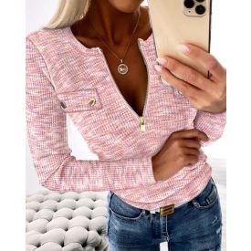   Crewneck Half Zip Up Cable Knit Sweater Slim Fit Pullover Top