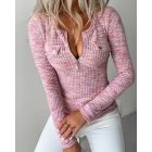 Crewneck Half Zip Up Cable Knit Sweater Slim Fit Pullover Top