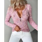 Crewneck Half Zip Up Cable Knit Sweater Slim Fit Pullover Top