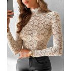 Mock Neck Long Sleeve Lace Top