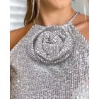Rose Detail Allover Sequin Halter Top