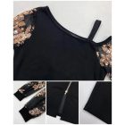 Floral Pattern Contrast Sequin Cold Shoulder Bodycon Dress Zip Up Sheer Mesh Patch Midi Dress