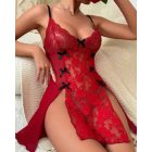 Lace V Neck Bowknot Decor Sleeveless Babydolls Sexy See Through Teddy Sleepwear