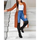 Open Front Long Sleeve Coat Fleece Lined Ribbed Longline Outwear