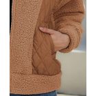 Women's Pocket Design Patchwork Long Sleeve Fluffy Teddy Puffer Coat