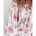 Off Shoulder Floral Print Lantern Sleeve Top
