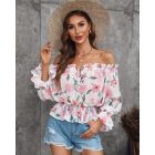 Off Shoulder Floral Print Lantern Sleeve Top