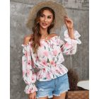 Off Shoulder Floral Print Lantern Sleeve Top