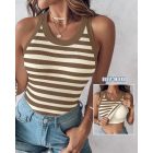ChicMe Built-in Bra Striped Round Neck Bra Ribbed Tank Top