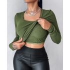 ChicMe Built-in Bra U-Neck Long Sleeve Ribbed Top