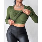 ChicMe Built-in Bra U-Neck Long Sleeve Ribbed Top
