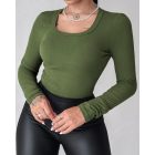 ChicMe Built-in Bra U-Neck Long Sleeve Ribbed Top