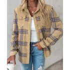 Colorblock Plaid Print Buttoned Corduroy Shacket