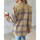 Colorblock Plaid Print Buttoned Corduroy Shacket