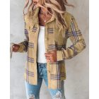 Colorblock Plaid Print Buttoned Corduroy Shacket