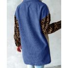 Colorblock Leopard Print Corduroy Shacket
