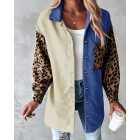 Colorblock Leopard Print Corduroy Shacket