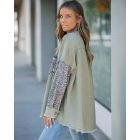 Casual Jacket Sequin Patchwork Long Sleeve Jacket Top Button Front Raw Hem Oversized Denim Shacket