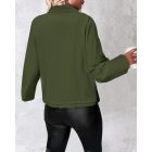 Flap Pocket Roll Tab Sleeve Drawstring Hem Zip Up Jacket