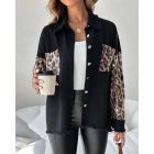 Contrast Sequin Long Sleeve Jacket Top Button Front Raw Hem Loose Fit Shacket