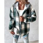 Plaid Pattern Long Sleeve Shacket Button Down Fleece Lined Hooded Jackets Warm Coat
