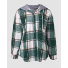 Plaid Pattern Long Sleeve Shacket Button Down Fleece Lined Hooded Jackets Warm Coat