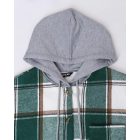 Plaid Pattern Long Sleeve Shacket Button Down Fleece Lined Hooded Jackets Warm Coat