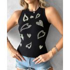 Rhinestone Heart Pattern Tank Top