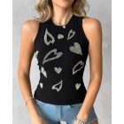 Rhinestone Heart Pattern Tank Top