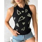 Rhinestone Heart Pattern Tank Top